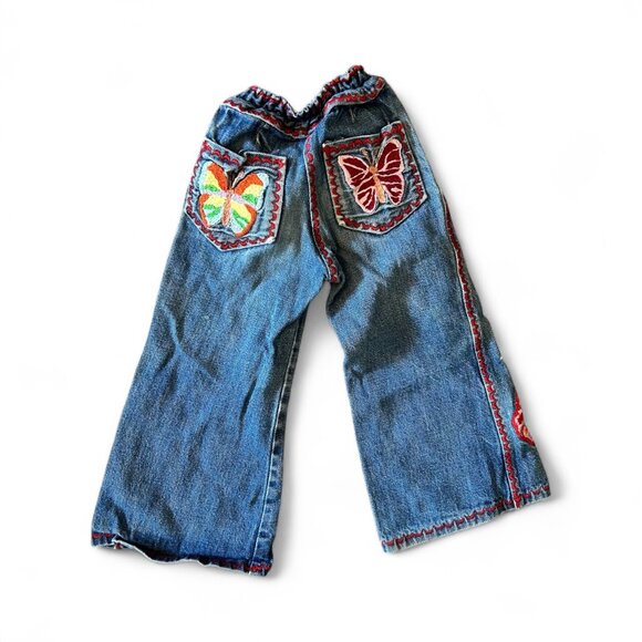 Vintage Handmade Vibrant Boho Embroidered Patchwork Denim Jeans - Picture 7 of 7